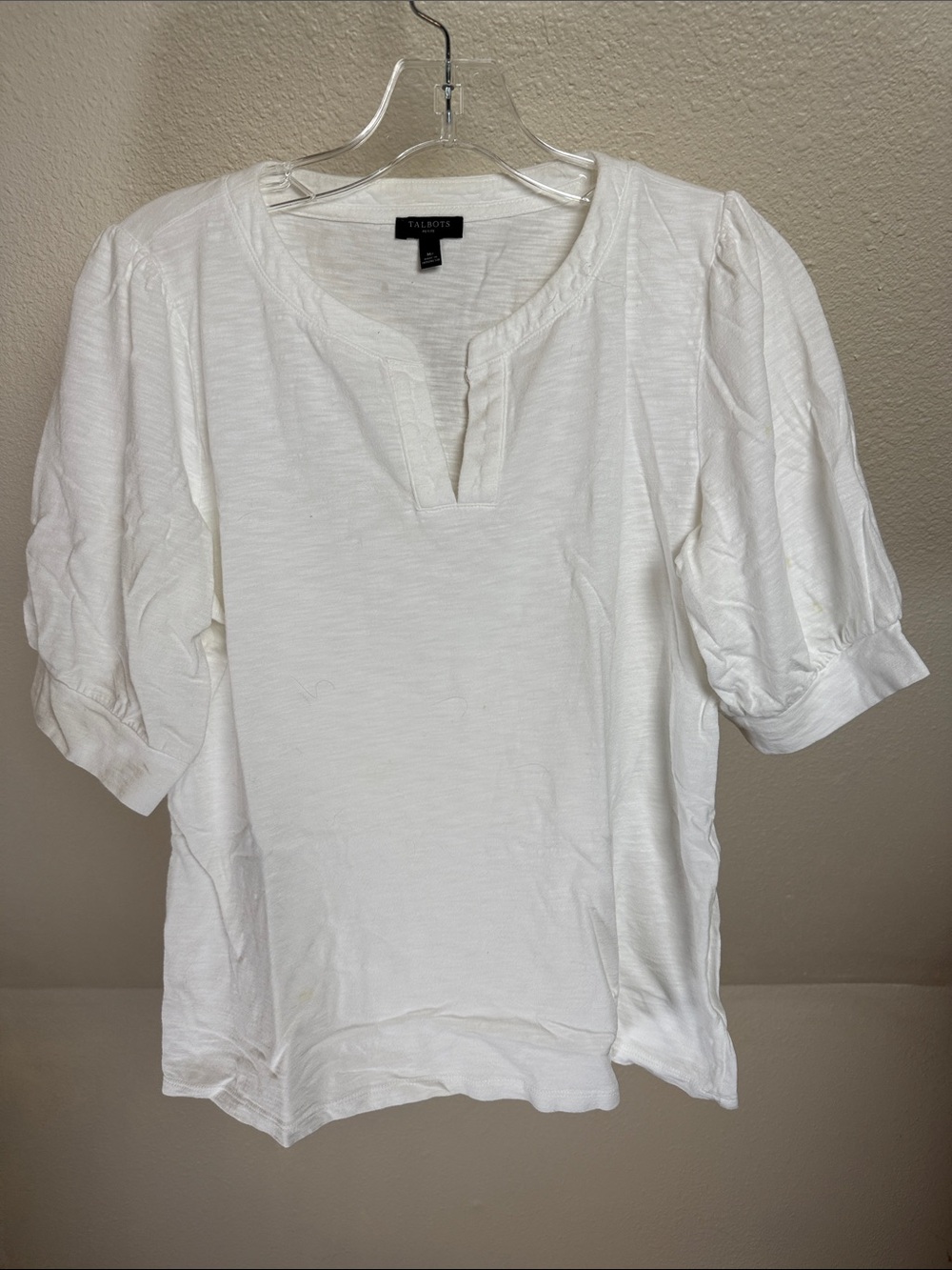 TALBOTS Petite White Top with Puff Sleeves MP